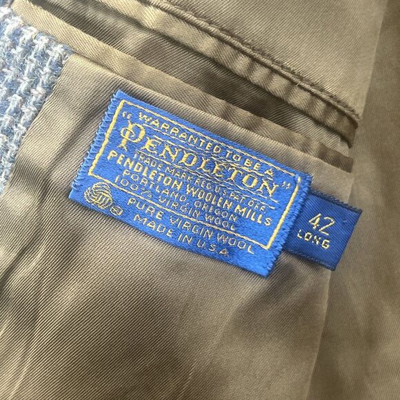 Pendleton Woolen Mill Tweed Blazer Elbow Patches Brown Wool Sport Coat 42 Long - Picture 5 of 15